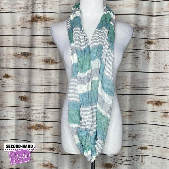 Grey and Teal Striped Infinity Scarf - Picture 2 of 2